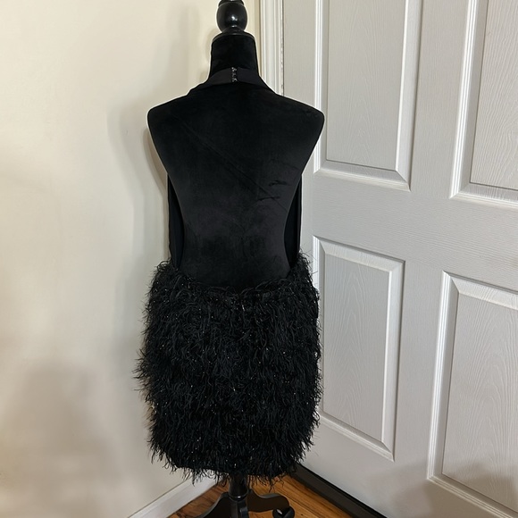 ASOS LUXE Faux Feather Plunge Dress - Picture 6 of 8